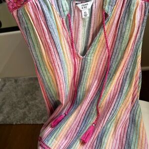 Crown and Ivy Pink Multicolor Striped Sleeveless Tassel Tunic